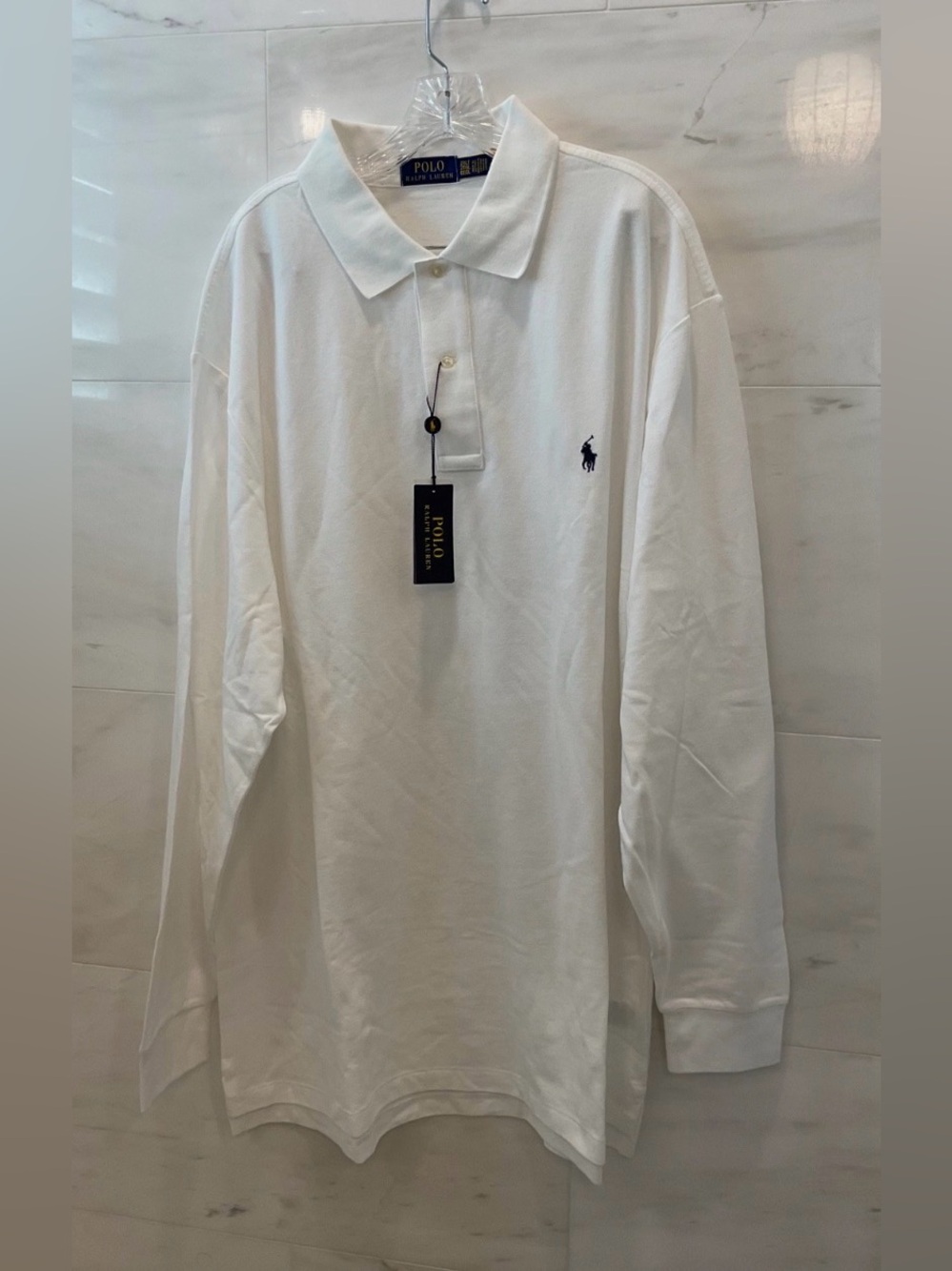 Polo Ralph Lauren Big & Tall WHITE Mesh Knit Long Sleeve Collared Shirt 2LT Q73